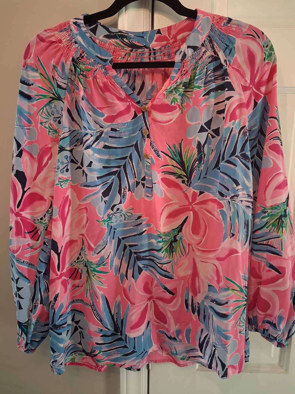 Lilly Pulitzer Elsa Medium Neck Pink Tropical Blouse